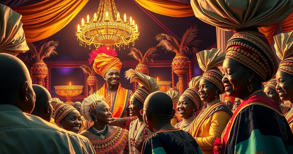 A vibrant event scene showcasing tradition and elegance at a grand celebration in Tanzania.