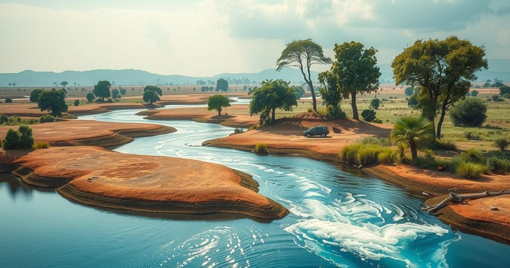 A vibrant African landscape showing rivers and clean water solutions for cholera prevention efforts.