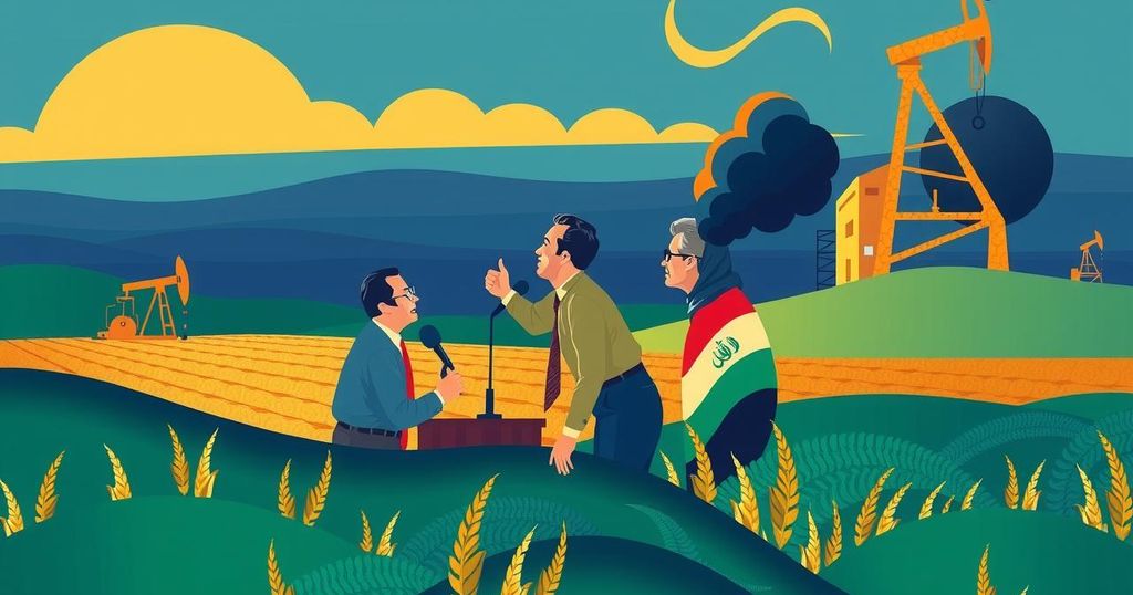 Coalition talks visualization showing political symbols and oil imagery in a vibrant and dynamic setting.
