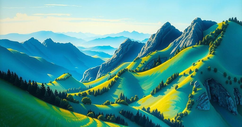 A serene landscape of Central Asia featuring mountains and vibrant flora, reflecting diplomatic unity among nations.