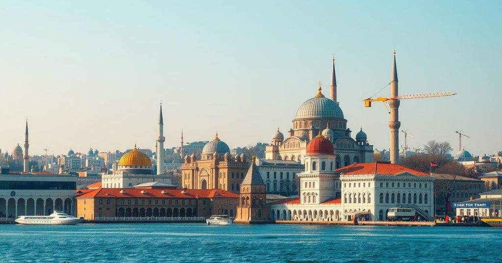 A serene landscape of Istanbul with iconic architecture, symbolizing diplomacy and peace talks.