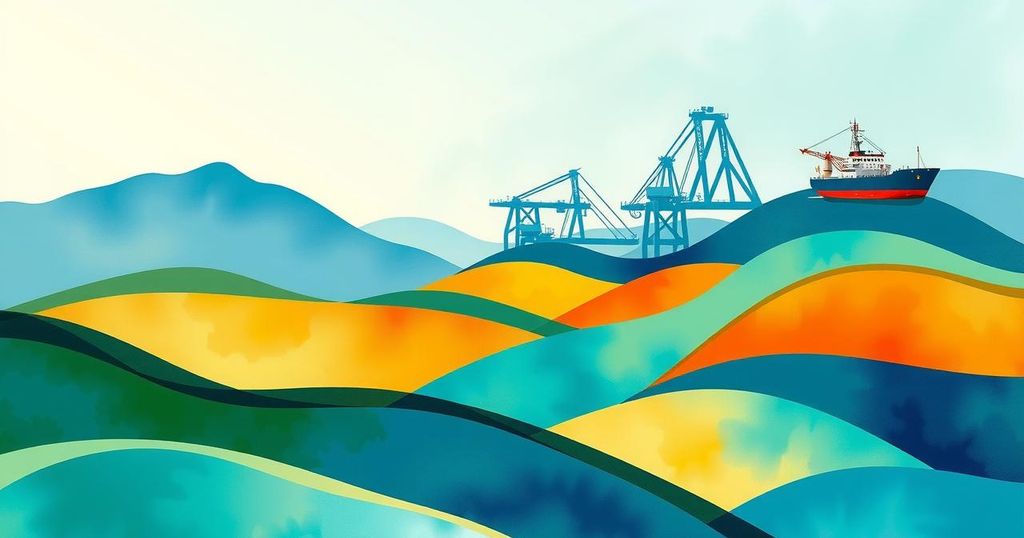 Vibrant landscape with abstract patterns and soft hues representing international relations and discussions.
