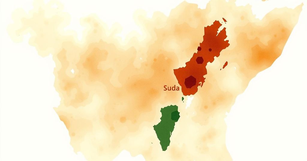 Illustration of an abstract map of South Sudan with muted earth tones representing migration themes.