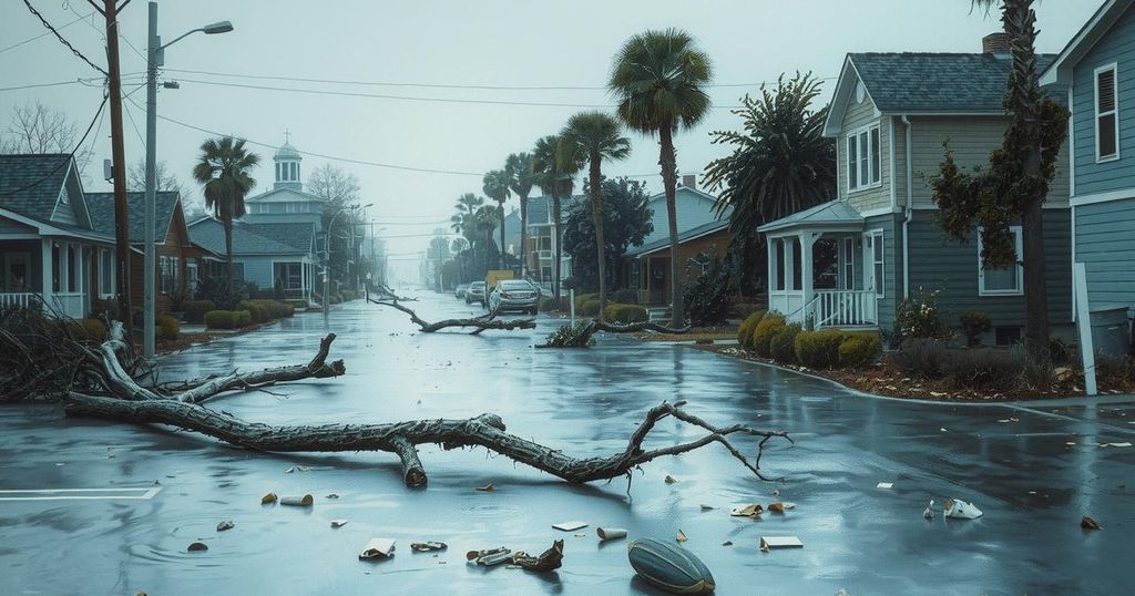 Debris and sand cover flooded streets in Puerto Escondido after Hurricane Erick, illustrating storm aftermath in coastal town.