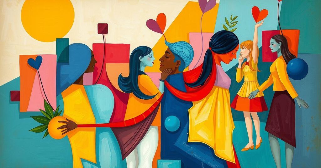 Abstract representation of health awareness with vibrant colors and geometric shapes symbolizing community engagement.