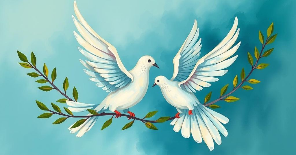 Peace treaty signing between Democratic Republic of Congo and Rwanda with US mediation, symbols of hope and renewal.