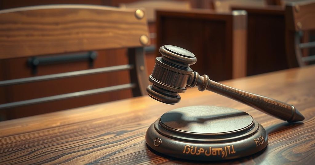 A bold close-up of a gavel on a court bench, symbolizing justice and accountability in legal investigations.