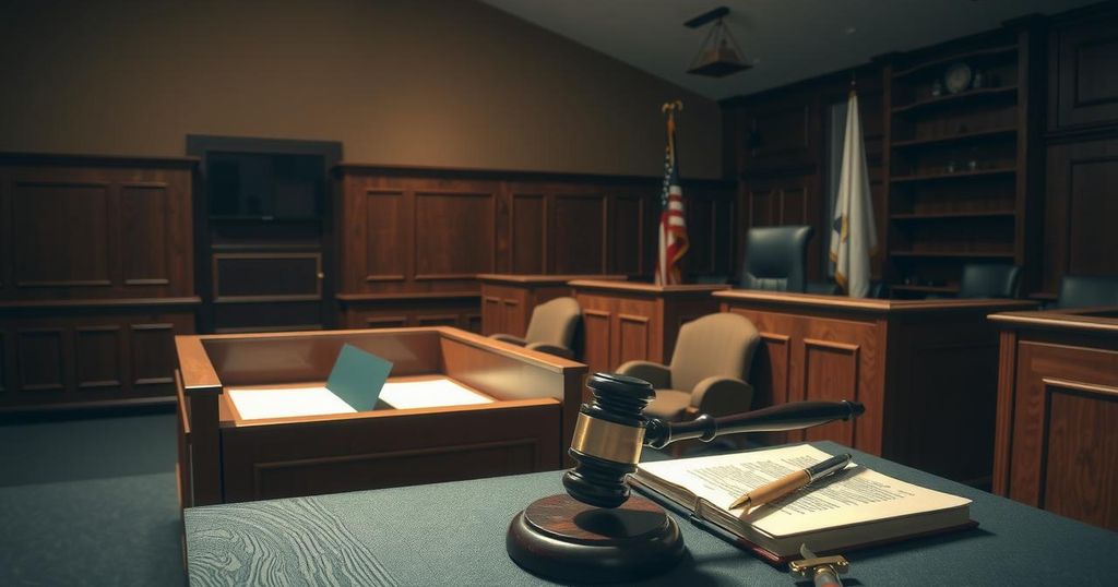 A dramatic legal setting with courthouses, documents, and a gavel in muted tones, emphasizing justice and resilience.