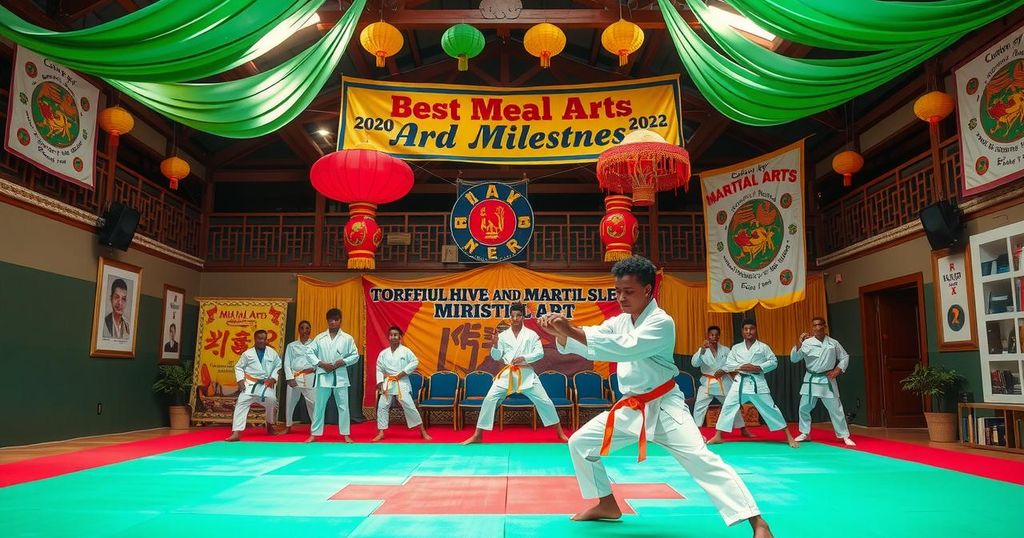 Celebration of martial arts milestones with vibrant displays of African GOJU and taekwondo in a festive environment.