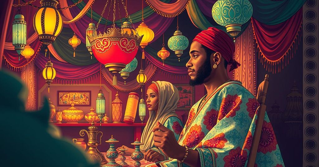A vibrant celebration of Eid Al-Adha in Nigeria, featuring colorful decorations and traditional elements.