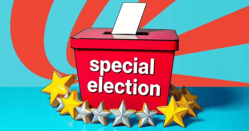 A colorful ballot box with the text 'Special Election' surrounded by stars in a bold, artistic style and vibrant colors.