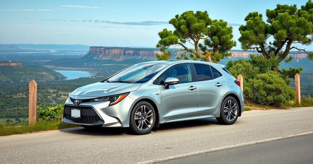 A sleek Toyota Corolla Cross parked near a border with a backdrop of natural landscapes in Limpopo, South Africa.