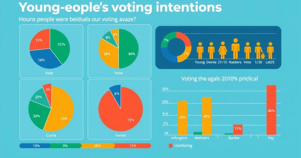 A graphical representation of a political survey with young people's voting preferences and optimism about elections.