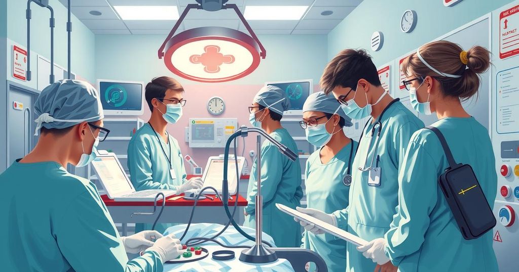 An illustrative scene showing a medical team working in a hospital, symbolizing international healthcare collaboration.