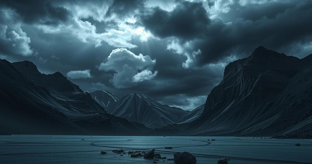 A stark landscape depicting a meeting place between two nations, symbolizing geopolitical tension.