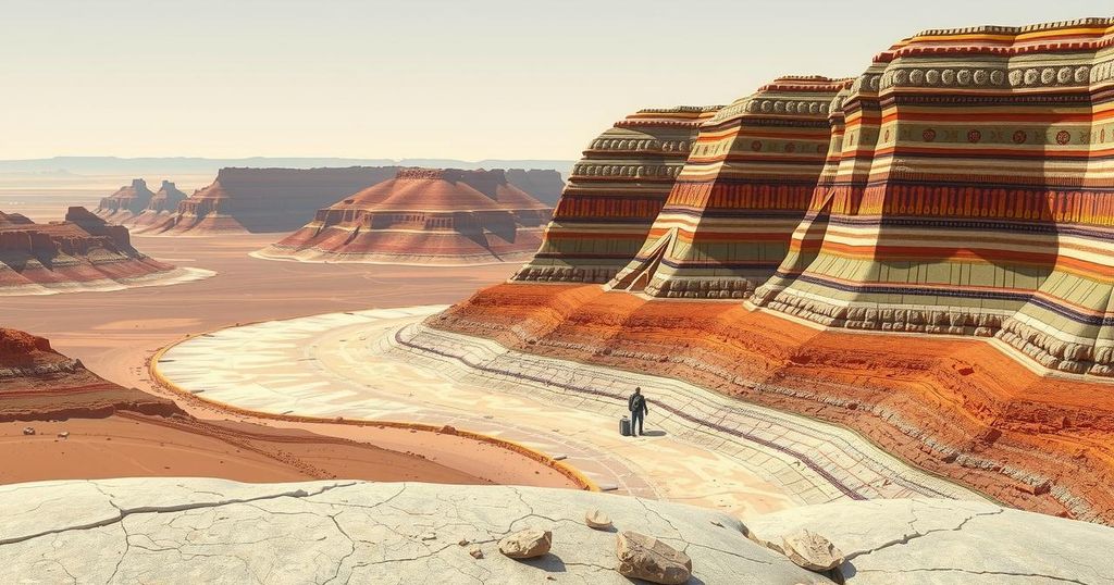 Geological landscape showcasing minerals in Namibia with rock formations and earth tones.