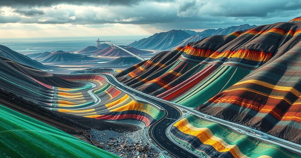 Vast landscape of rare earth minerals with vibrant hues, representing industry growth and trade dynamics.