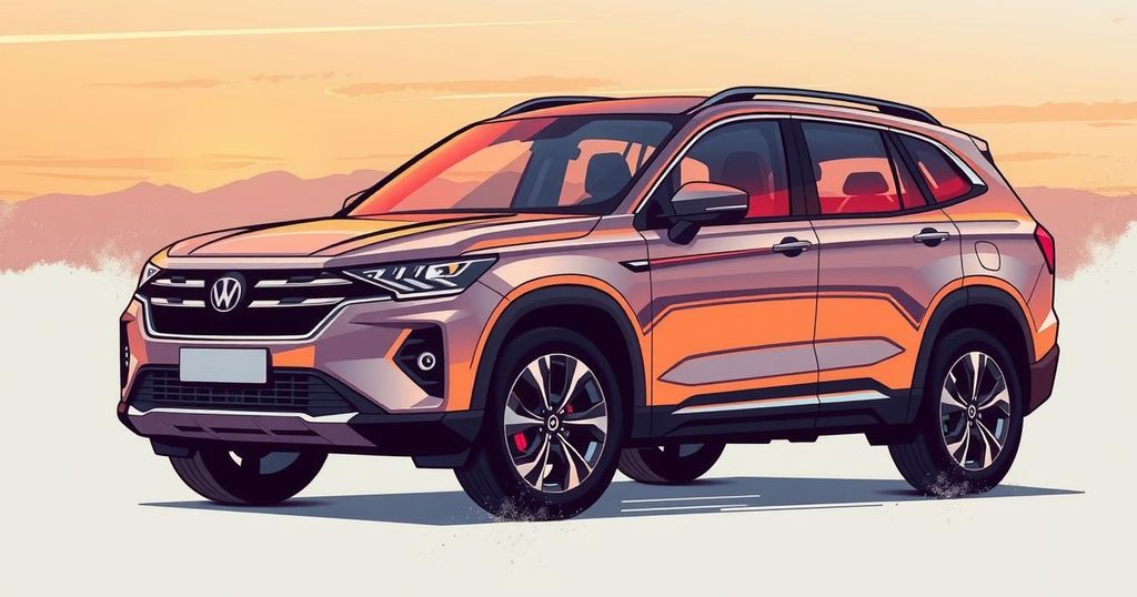 A sleek, modern SUV silhouette against a vibrant sunset, showcasing advanced features and stylish design.