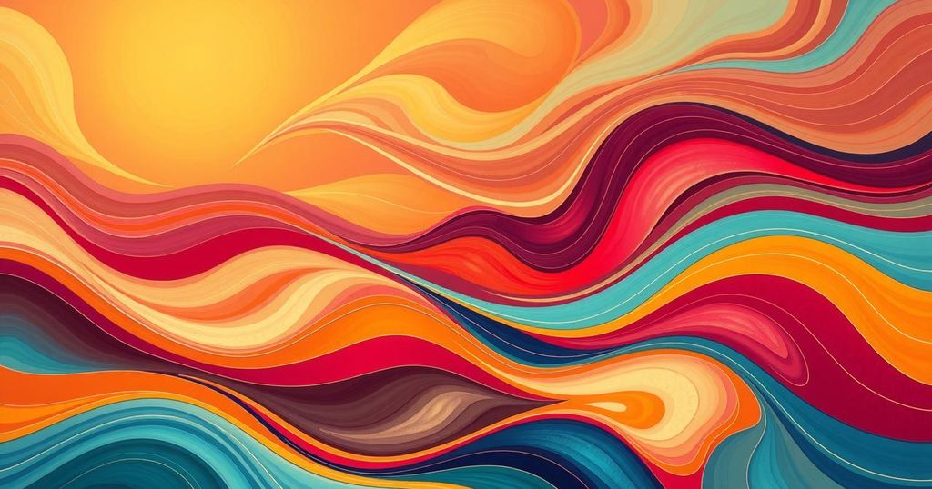 A colorful, abstract landscape with swirling shapes and smooth gradients representing unity and peace for vulnerable communities.